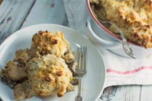 Enjoy this rich and warming Chicken Mushroom & Leek Cobbler for dinner! Recipe @LittleFiggyFood