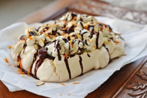 Pear and Chocolate Pavlova