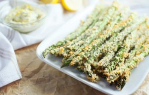 Serve up these easy to make Asparagus Parmesan Fries and garlic lemon dip for dinner or your next BBQ.