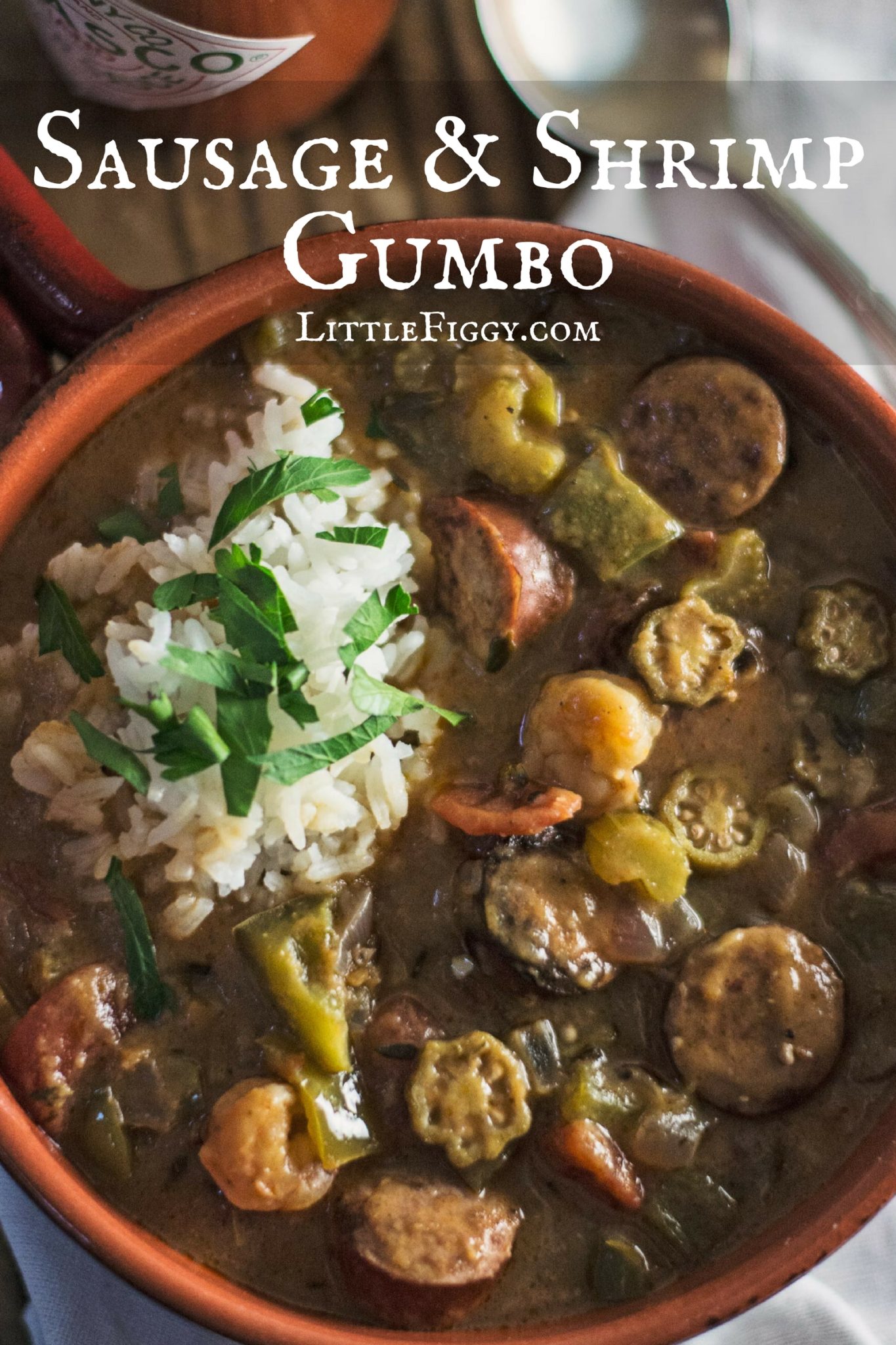 Try this smokey flavored New Orleans classic, Sausage & Shrimp Gumbo! Recipe @LittleFiggyFood