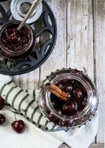 Jars of preserved maraschino cherries