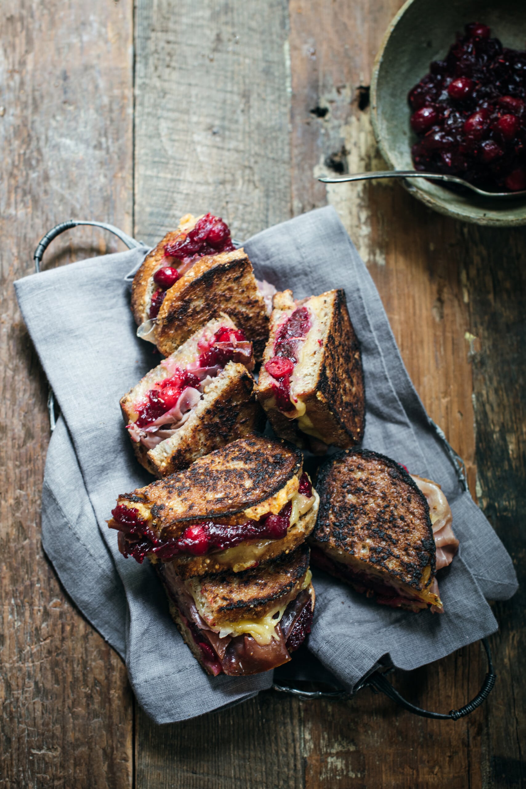 Pile of Gouda Prosciutto and Cranberry Chutney Grilled Cheese